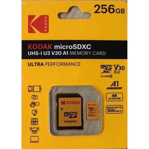 CARTE MICRO SD 256 GB avec adaptateur KODAK