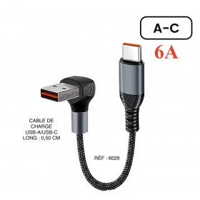 CÂBLE DE CHARGE USB-A/USB-C LONG : 0,50 RÉF : 6029