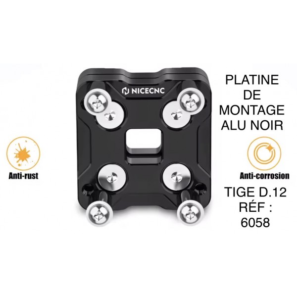 PLATINE DE MONTAGE ALU NOIR D.12 RÉF 6058