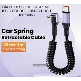 CÂBLE RESSORT USB-C D/C 0,20 a 1 MT RÉF 6063