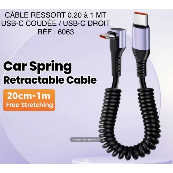CÂBLE RESSORT USB-C D/C 0,20 a 1 MT RÉF 6063
