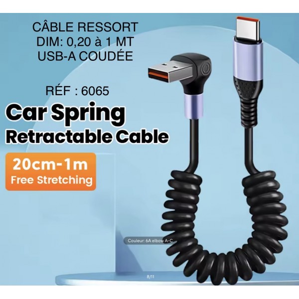 CÂBLE RESSORT USB-A/C - USB-C/D LG 0,20 à 1 MT RÉF : 6065