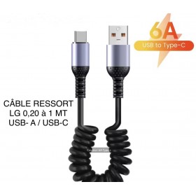 CÂBLE RESSORT USB-A/D USB-C/D LG 0,20 à 1MT RÉF : 6066