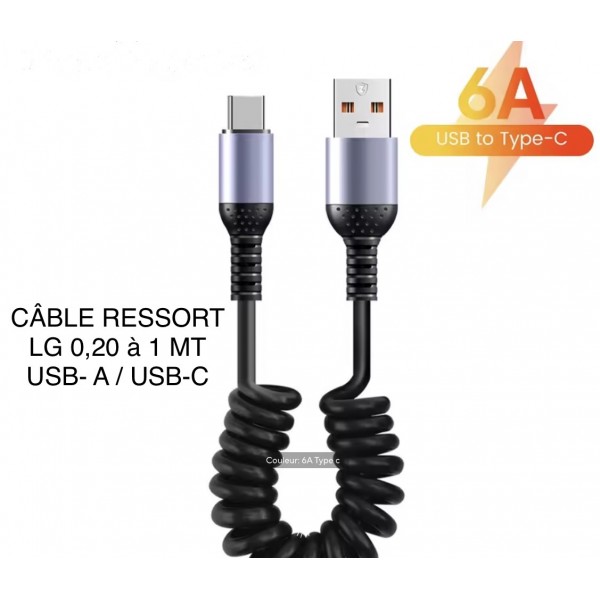 CÂBLE RESSORT USB-A/D USB-C/D LG 0,20 à 1MT RÉF : 6066