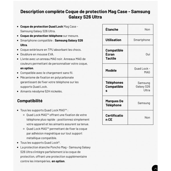 COQUE QUADLOCK GALAXY S26 ULTRA RÉF : QMC-GS26U