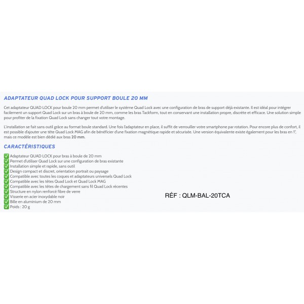 BOULE DE FIXATION STANDARD D.20 RÉF : QLM-BAL-20TCA