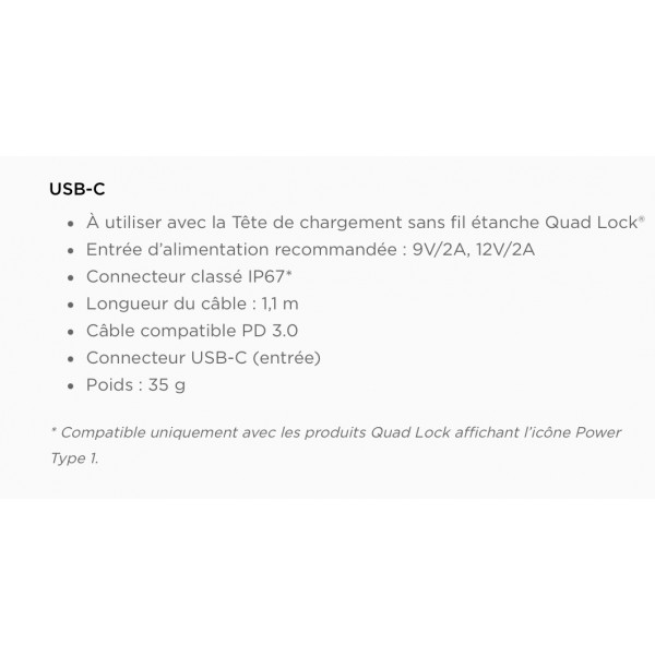 CÂBLE D’ALIMENTATION 1,10 Mt RÉF : QLA-USB-1100C
