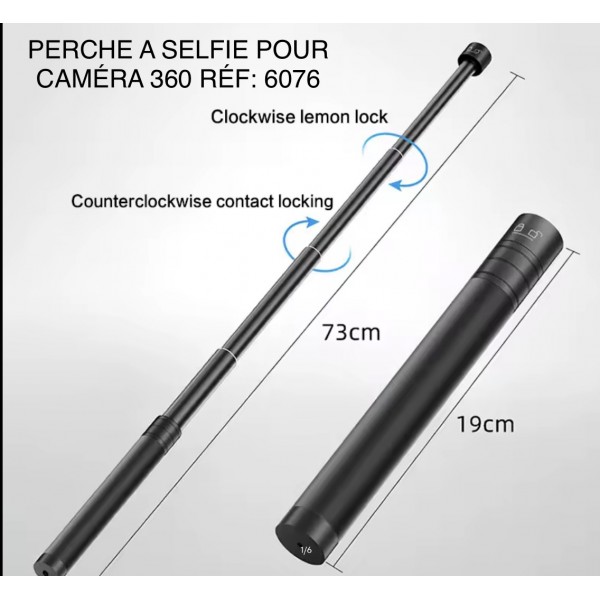 PERCHE A SELFIE ALUMINIUM NOIR LG.19 a 73 c/m RÉF : 6076