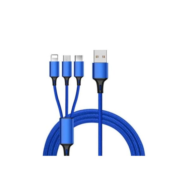 Câble 3 en 1 - Lightning- Micro USB et Type C - Quad Look