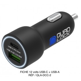 ADAPTATEUR VOITURE 12 volts USB-C + USB-A réf : QLA-DCC-2
